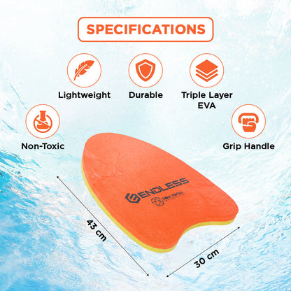 Endless EL1013 Ergonomic Design Kickboard | Material: Vinyl Acetate Foam | Swimming Training Floats for Beginners | Floating Cushions for Kids and Adults