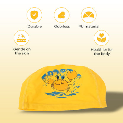 Endless EL1017 Comfortable Polyurethane Swimming Cap | Material: Polyurethane | Flexible Waterproof Swimming Cap for Long and Short Hair with Thick Brim | for Kids