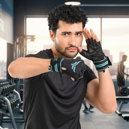 قفازات XTRIM xMacho للرجال والنساء مع حزام دعم للمعصم، قفازات نصف أصابع لرفع الأثقال، حزام معصم للأثقال، التمارين الرياضية والتمارين في صالة الألعاب الرياضية