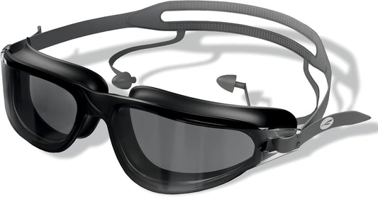 نظارات سباحة KONEX المضادة للضباب مع حماية من الأشعة فوق البنفسجية للرجال والنساء | رؤية واسعة الزاوية مع تقنية مانعة للتسرب | تأتي مع سدادات أذن مرفقة | مثالية للأطفال والكبار