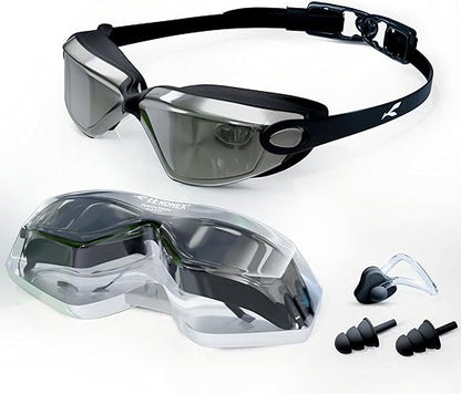 نظارات سباحة KONEX المضادة للضباب عالية الجودة للرجال والنساء مع حماية من الأشعة فوق البنفسجية | تأتي مع سدادات أذن ودبوس أنف | مثالية للأطفال والكبار