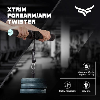 XTRIM Forearm Blaster - Arm Twister (يدعم 100 كجم) مع مقابض مخدرة مانعة للانزلاق وحبل ودبوس تحميل لممارسة تمارين اليد وتقوية العضلات وتدريب الذراعين
