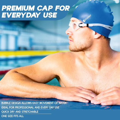 قبعة سباحة مقاومة للماء من Konex للرجال والنساء والفتيان والفتيات | سيليكون | مقاس واحد يناسب الجميع | لا تسحب الشعر | تمنع التلف الكيميائي
