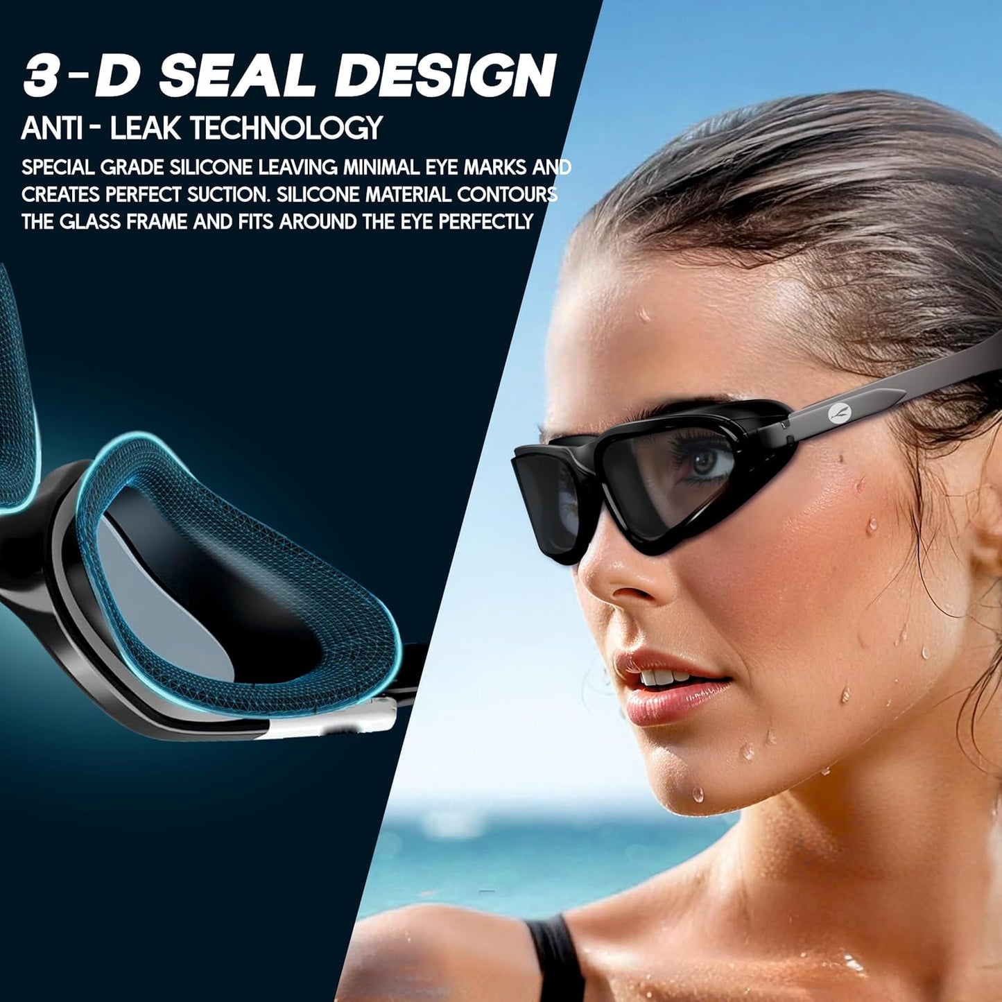 نظارات سباحة KONEX المضادة للضباب مع حماية من الأشعة فوق البنفسجية للرجال والنساء | رؤية واسعة الزاوية مع تقنية مانعة للتسرب | تأتي مع سدادات أذن مرفقة | مثالية للأطفال والكبار