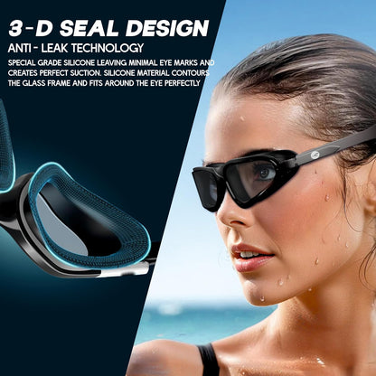 نظارات سباحة KONEX المضادة للضباب مع حماية من الأشعة فوق البنفسجية للرجال والنساء | رؤية واسعة الزاوية مع تقنية مانعة للتسرب | تأتي مع سدادات أذن مرفقة | مثالية للأطفال والكبار