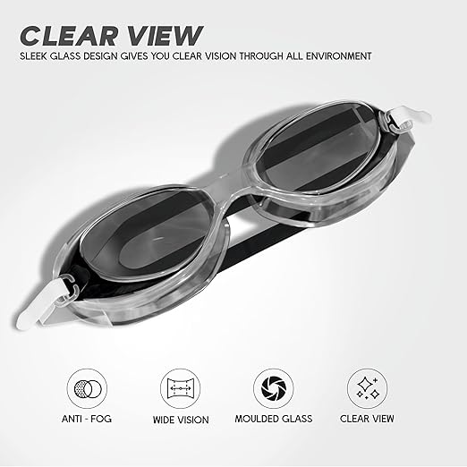 نظارات سباحة KONEX المضادة للضباب والحماية من الأشعة فوق البنفسجية للرجال والنساء | رؤية واسعة الزاوية مع راحة سيليكون وحزام قابل للتعديل | مثالية للبالغين والأطفال