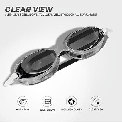 نظارات سباحة KONEX المضادة للضباب والحماية من الأشعة فوق البنفسجية للرجال والنساء | رؤية واسعة الزاوية مع راحة سيليكون وحزام قابل للتعديل | مثالية للبالغين والأطفال