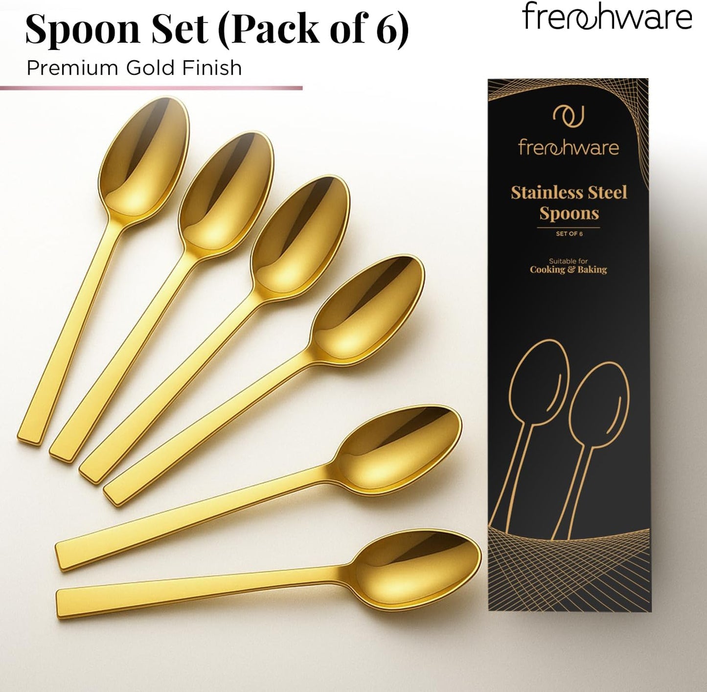 أدوات مائدة Frenchware (مجموعة من 6 ملاعق من الفولاذ المقاوم للصدأ)، آمنة 100% على الطعام، غير سامة، مقاومة للصدأ، آمنة للغسل في غسالة الأطباق، مجموعة هدايا مثالية لجميع المناسبات