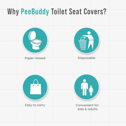 أغطية مقاعد المرحاض القابلة للتصريف PEE BUDDY | حماية صحية للأطفال والكبار والنساء الحوامل | صديقة للبيئة وسهلة الاستخدام والتصريف | للسفر والمراحيض العامة