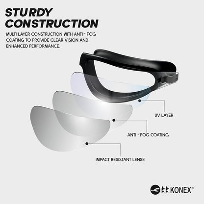 نظارات سباحة KONEX المضادة للضباب مع حماية من الأشعة فوق البنفسجية للرجال والنساء | رؤية واسعة الزاوية مع تقنية مانعة للتسرب | تأتي مع سدادات أذن مرفقة | مثالية للأطفال والكبار