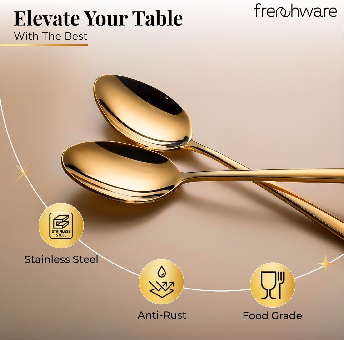 أدوات مائدة Frenchware (مجموعة من 6 ملاعق من الفولاذ المقاوم للصدأ)، آمنة 100% على الطعام، غير سامة، مقاومة للصدأ، آمنة للغسل في غسالة الأطباق، مجموعة هدايا مثالية لجميع المناسبات
