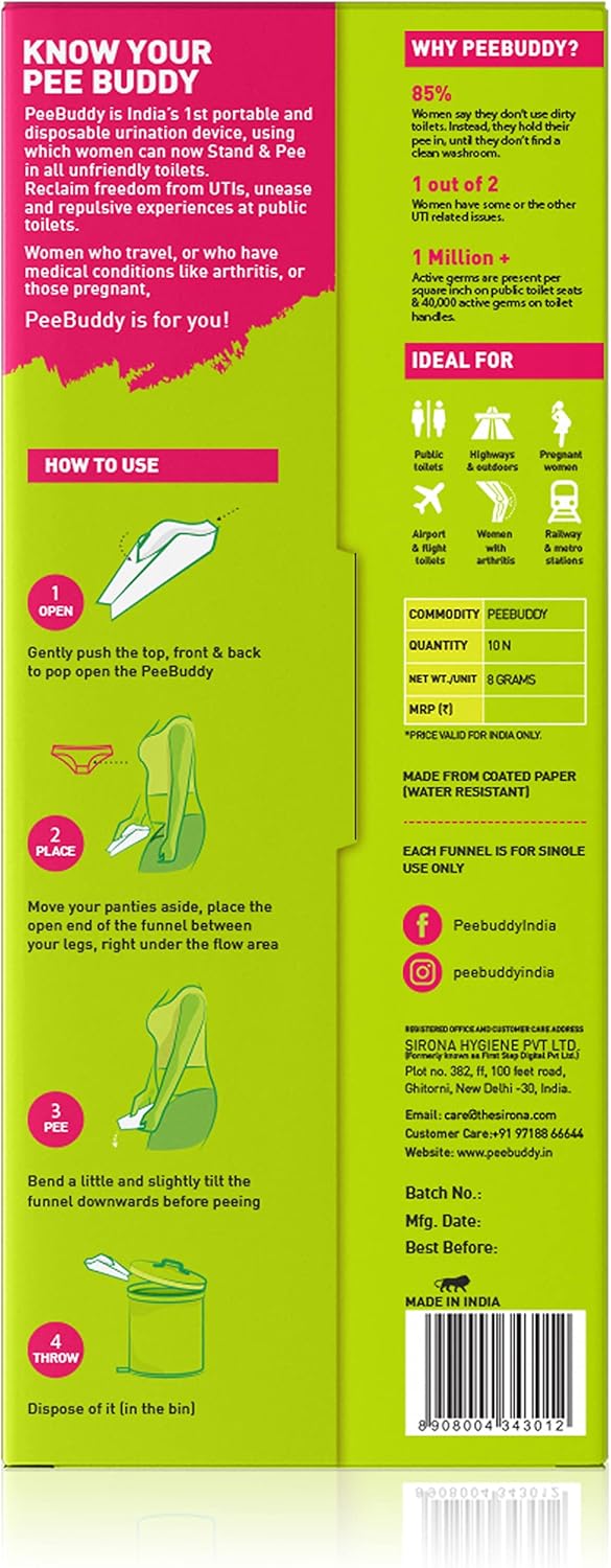 جهاز التبول الأنثوي PEE BUDDY Funnels | قمع مبولة يمكن التخلص منه دون فوضى | للسفر والتخييم والمشي لمسافات طويلة والمهرجانات والأنشطة الخارجية | حامل ورقي وقمع تبول للنساء والفتيات