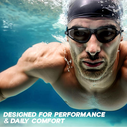 نظارات سباحة KONEX المضادة للضباب مع حماية من الأشعة فوق البنفسجية للرجال والنساء | رؤية واسعة الزاوية مع تقنية مانعة للتسرب | تأتي مع سدادات أذن مرفقة | مثالية للأطفال والكبار