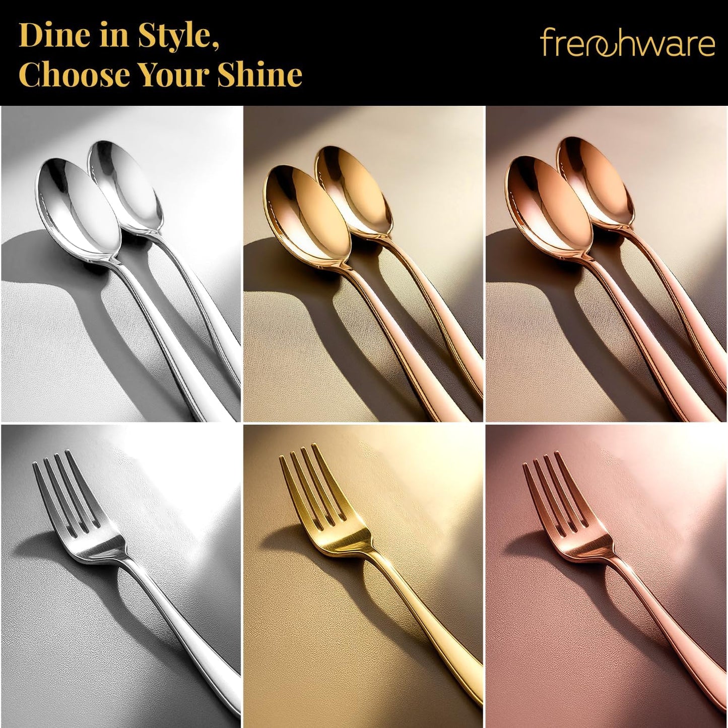 أدوات مائدة Frenchware (مجموعة من 6 ملاعق من الفولاذ المقاوم للصدأ)، آمنة 100% على الطعام، غير سامة، مقاومة للصدأ، آمنة للغسل في غسالة الأطباق، مجموعة هدايا مثالية لجميع المناسبات