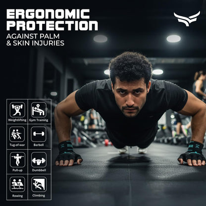 قفازات XTRIM xMacho للرجال والنساء مع حزام دعم للمعصم، قفازات نصف أصابع لرفع الأثقال، حزام معصم للأثقال، التمارين الرياضية والتمارين في صالة الألعاب الرياضية