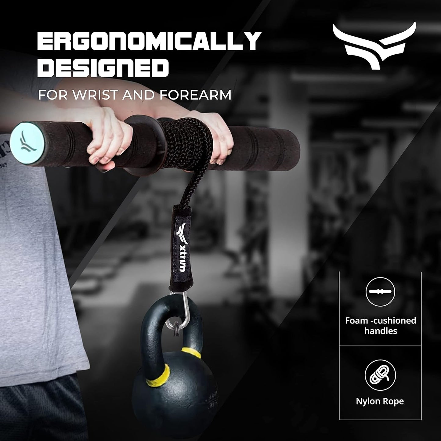 XTRIM Forearm Blaster - Arm Twister (يدعم 100 كجم) مع مقابض مخدرة مانعة للانزلاق وحبل ودبوس تحميل لممارسة تمارين اليد وتقوية العضلات وتدريب الذراعين