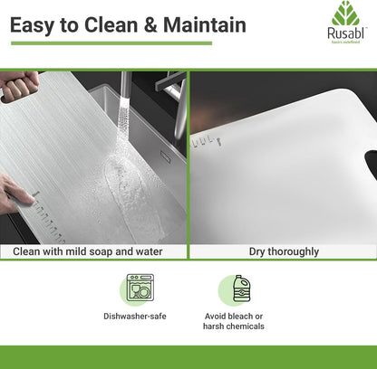 لوح تقطيع Rusabl Premium Heavy-Duty من الفولاذ المقاوم للصدأ للمطبخ (مستطيل)، حاصل على شهادة BIS، مقاوم للصدأ، لوح تقطيع غير قابل للانزلاق لتقطيع الفواكه والخضروات، لوح معجنات