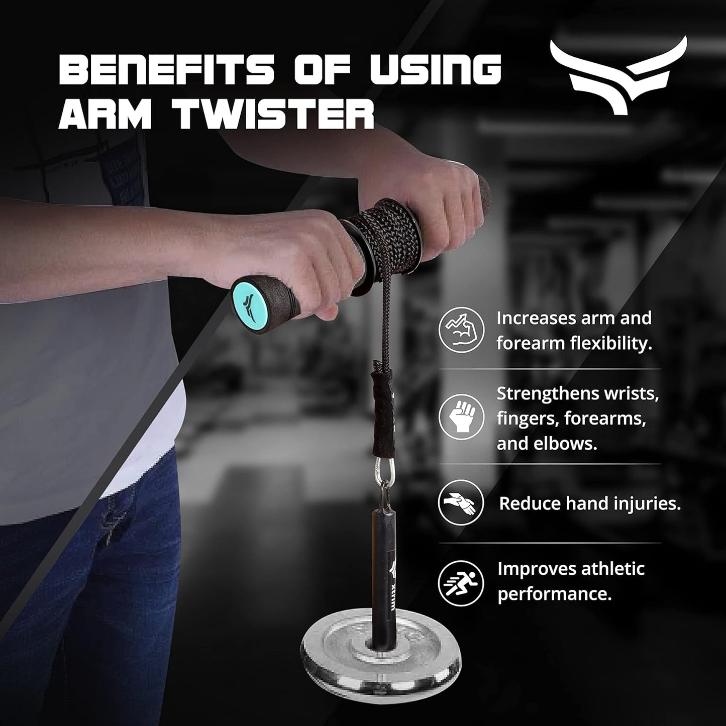 XTRIM Forearm Blaster - Arm Twister (يدعم 100 كجم) مع مقابض مخدرة مانعة للانزلاق وحبل ودبوس تحميل لممارسة تمارين اليد وتقوية العضلات وتدريب الذراعين