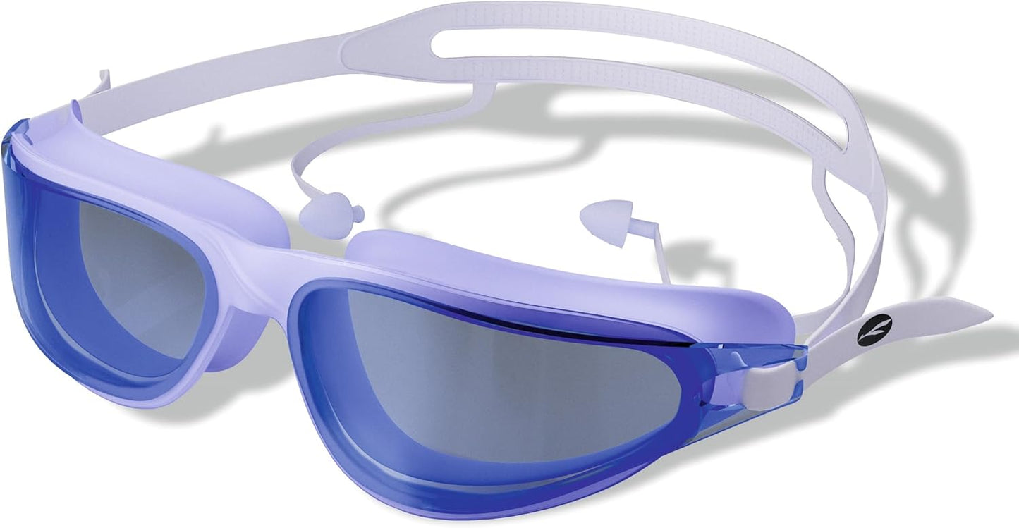 نظارات سباحة KONEX المضادة للضباب مع حماية من الأشعة فوق البنفسجية للرجال والنساء | رؤية واسعة الزاوية مع تقنية مانعة للتسرب | تأتي مع سدادات أذن مرفقة | مثالية للأطفال والكبار