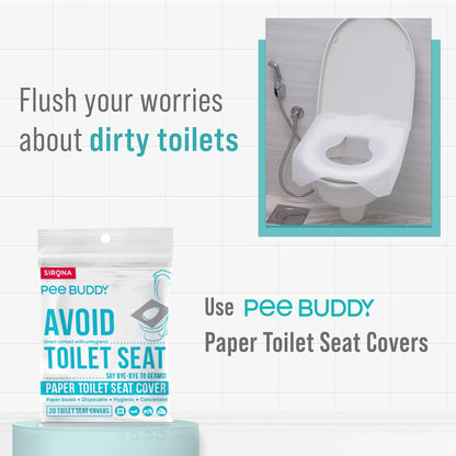 أغطية مقاعد المرحاض القابلة للتصريف PEE BUDDY | حماية صحية للأطفال والكبار والنساء الحوامل | صديقة للبيئة وسهلة الاستخدام والتصريف | للسفر والمراحيض العامة