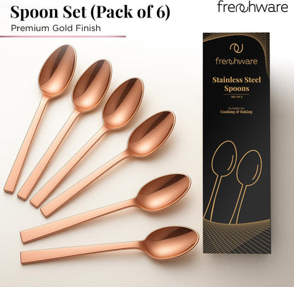 أدوات مائدة Frenchware (مجموعة من 6 ملاعق من الفولاذ المقاوم للصدأ)، آمنة 100% على الطعام، غير سامة، مقاومة للصدأ، آمنة للغسل في غسالة الأطباق، مجموعة هدايا مثالية لجميع المناسبات