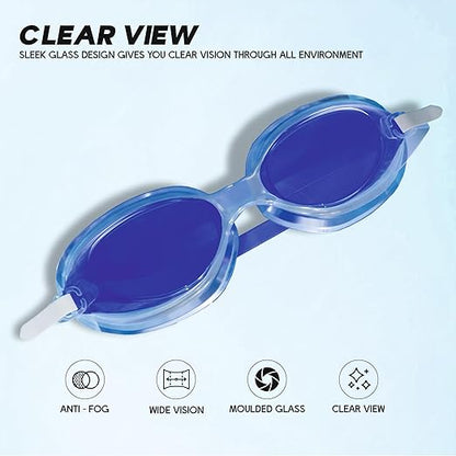 نظارات سباحة KONEX المضادة للضباب والحماية من الأشعة فوق البنفسجية للرجال والنساء | رؤية واسعة الزاوية مع راحة سيليكون وحزام قابل للتعديل | مثالية للبالغين والأطفال