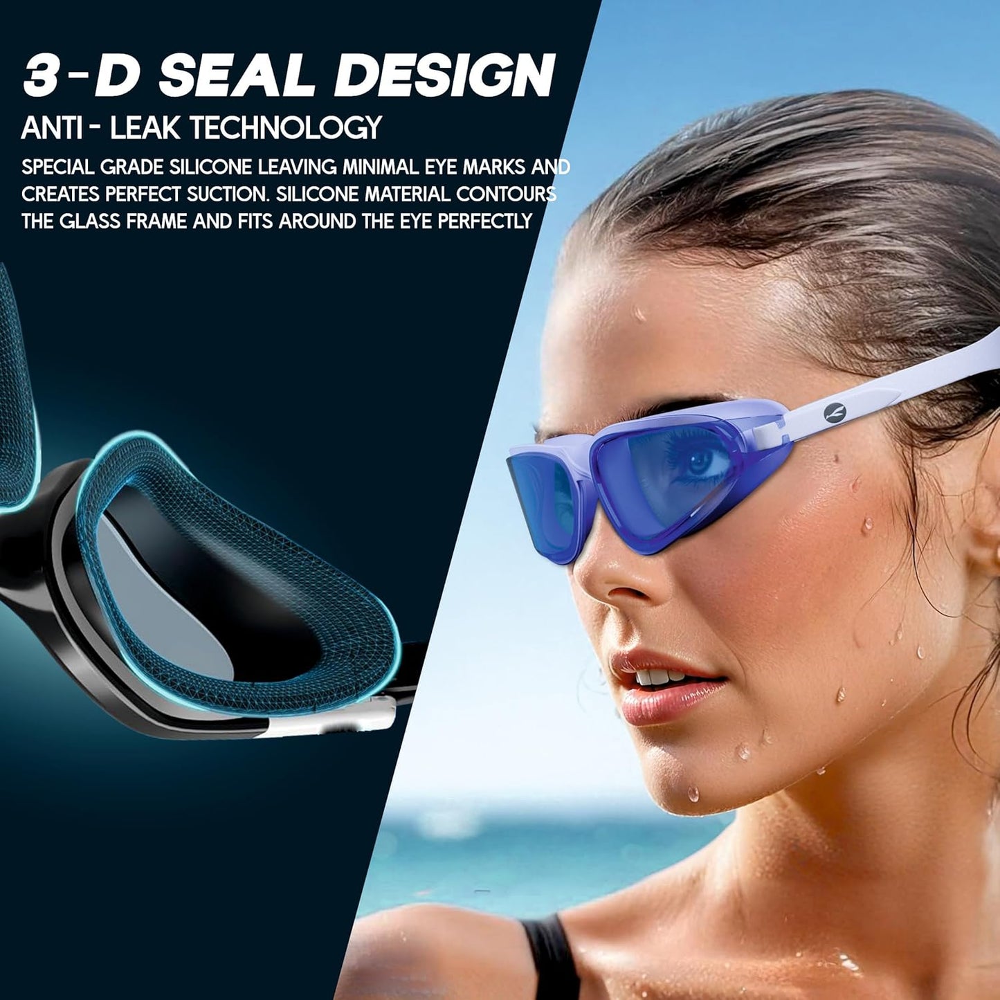نظارات سباحة KONEX المضادة للضباب مع حماية من الأشعة فوق البنفسجية للرجال والنساء | رؤية واسعة الزاوية مع تقنية مانعة للتسرب | تأتي مع سدادات أذن مرفقة | مثالية للأطفال والكبار