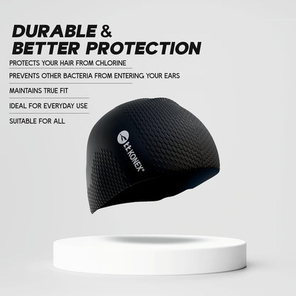 قبعة سباحة مقاومة للماء من Konex للرجال والنساء والفتيان والفتيات | سيليكون | مقاس واحد يناسب الجميع | لا تسحب الشعر | تمنع التلف الكيميائي