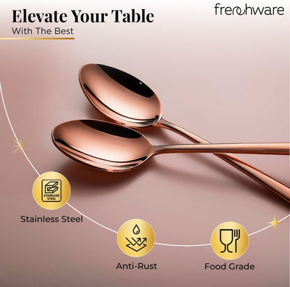 أدوات مائدة Frenchware (مجموعة من 6 ملاعق من الفولاذ المقاوم للصدأ)، آمنة 100% على الطعام، غير سامة، مقاومة للصدأ، آمنة للغسل في غسالة الأطباق، مجموعة هدايا مثالية لجميع المناسبات