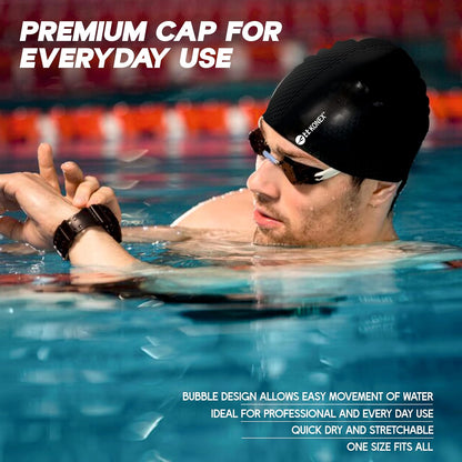قبعة سباحة مقاومة للماء من Konex للرجال والنساء والفتيان والفتيات | سيليكون | مقاس واحد يناسب الجميع | لا تسحب الشعر | تمنع التلف الكيميائي