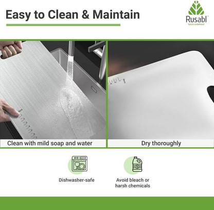 لوح تقطيع Rusabl Premium Heavy-Duty من الفولاذ المقاوم للصدأ للمطبخ (مستطيل)، حاصل على شهادة BIS، مقاوم للصدأ، لوح تقطيع غير قابل للانزلاق لتقطيع الفواكه والخضروات، لوح معجنات