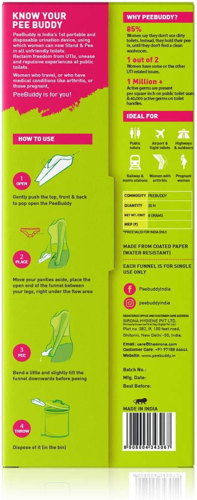 جهاز التبول الأنثوي PEE BUDDY Funnels | قمع مبولة يمكن التخلص منه دون فوضى | للسفر والتخييم والمشي لمسافات طويلة والمهرجانات والأنشطة الخارجية | حامل ورقي وقمع تبول للنساء والفتيات