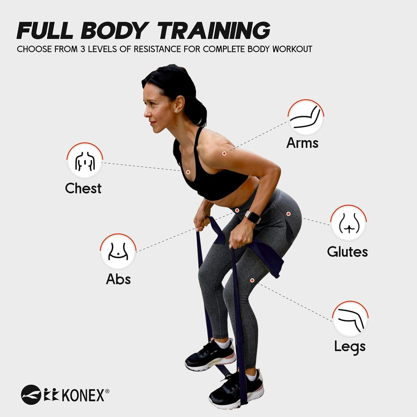 شريط مقاومة من اللاتكس الطبيعي Konex | متين وقابل للتمدد | مثالي لليوغا والبيلاتس وتدريبات الجسم بالكامل وتقوية العضلات ورفع الأثقال والتمدد وتقوية الجسم