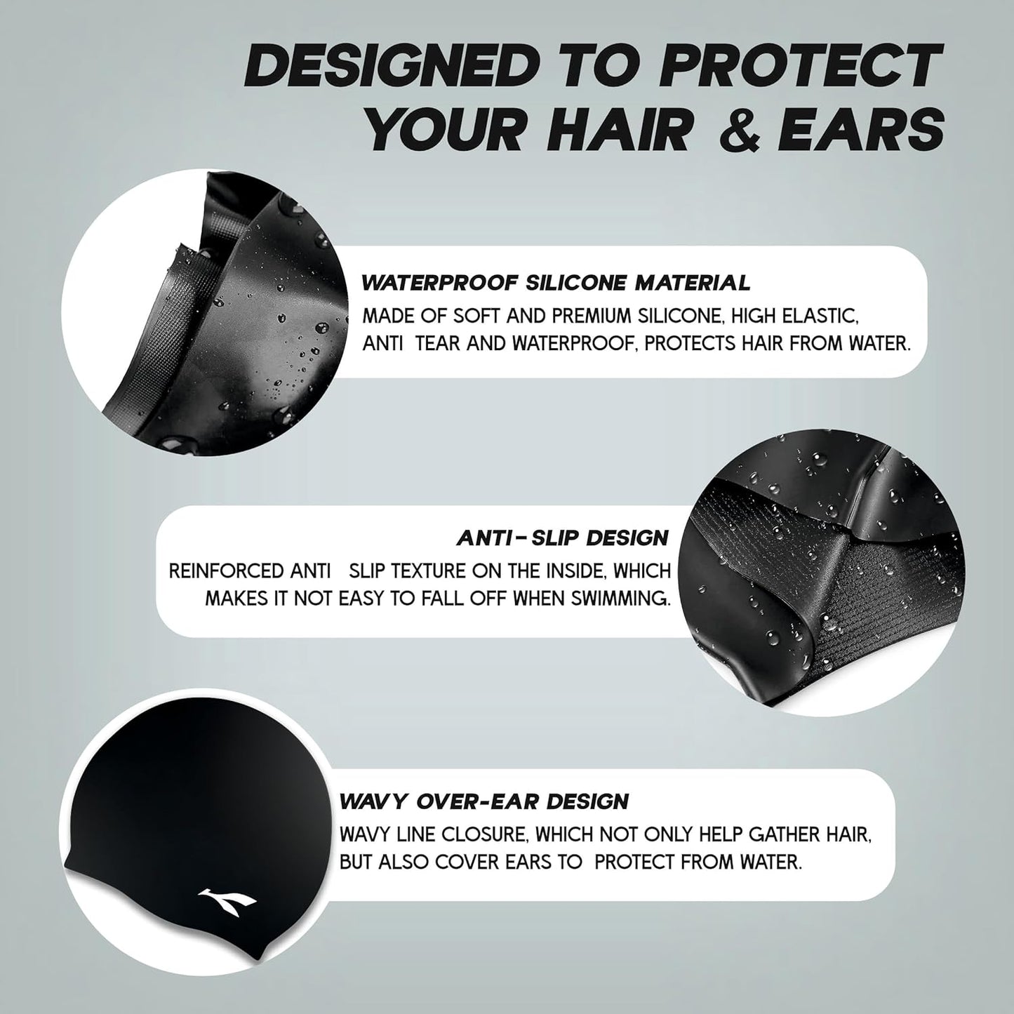 قبعة سباحة مقاومة للماء من Konex للرجال والنساء والفتيان والفتيات | سيليكون | مقاس واحد يناسب الجميع | لا تسحب الشعر | تمنع التلف الكيميائي