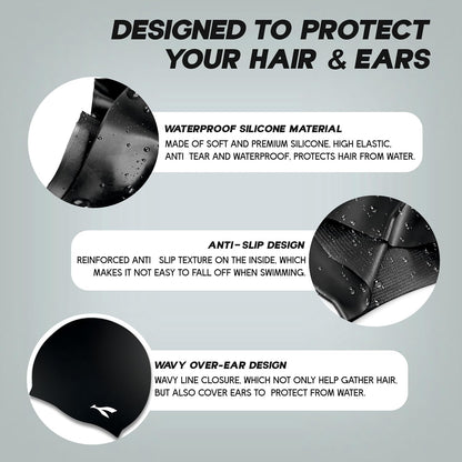 قبعة سباحة مقاومة للماء من Konex للرجال والنساء والفتيان والفتيات | سيليكون | مقاس واحد يناسب الجميع | لا تسحب الشعر | تمنع التلف الكيميائي