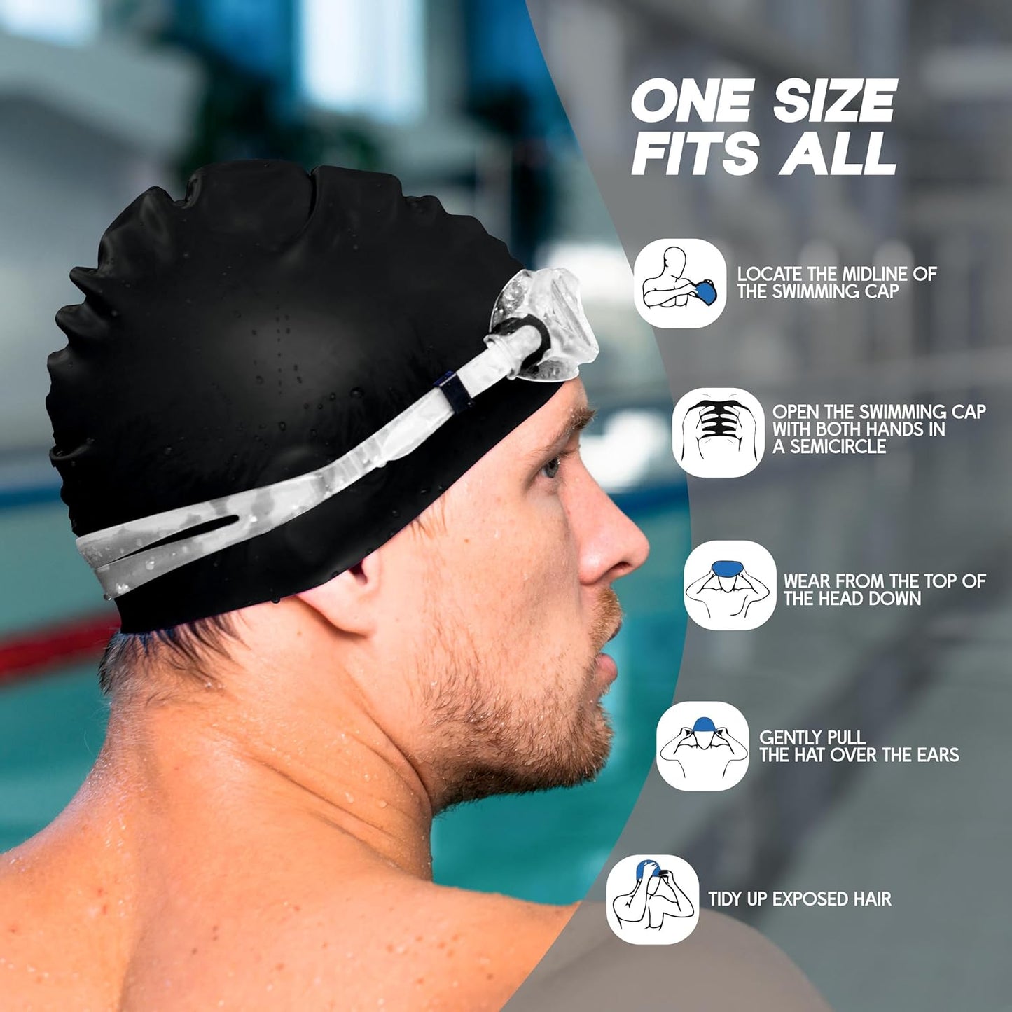 قبعة سباحة مقاومة للماء من Konex للرجال والنساء والفتيان والفتيات | سيليكون | مقاس واحد يناسب الجميع | لا تسحب الشعر | تمنع التلف الكيميائي