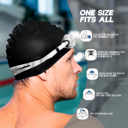 قبعة سباحة مقاومة للماء من Konex للرجال والنساء والفتيان والفتيات | سيليكون | مقاس واحد يناسب الجميع | لا تسحب الشعر | تمنع التلف الكيميائي