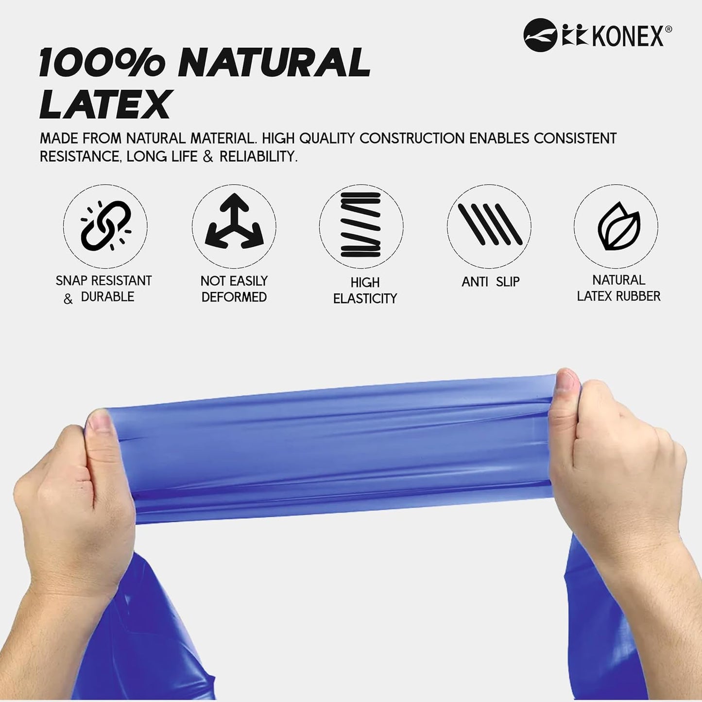 شريط مقاومة من اللاتكس الطبيعي Konex | متين وقابل للتمدد | مثالي لليوغا والبيلاتس وتدريبات الجسم بالكامل وتقوية العضلات ورفع الأثقال والتمدد وتقوية الجسم
