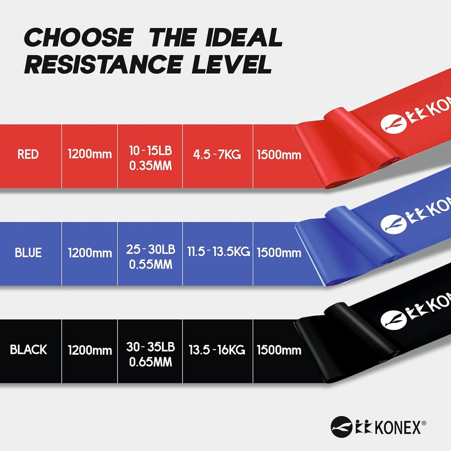 شريط مقاومة من اللاتكس الطبيعي Konex | متين وقابل للتمدد | مثالي لليوغا والبيلاتس وتدريبات الجسم بالكامل وتقوية العضلات ورفع الأثقال والتمدد وتقوية الجسم