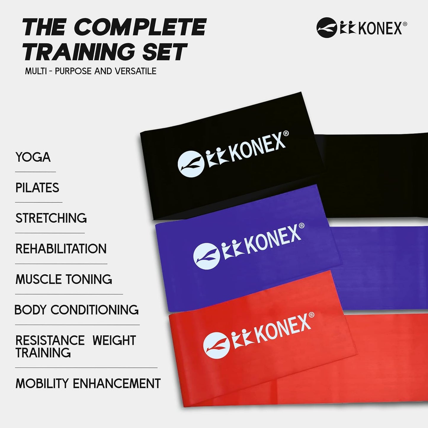 شريط مقاومة من اللاتكس الطبيعي Konex | متين وقابل للتمدد | مثالي لليوغا والبيلاتس وتدريبات الجسم بالكامل وتقوية العضلات ورفع الأثقال والتمدد وتقوية الجسم