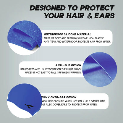 قبعة سباحة مقاومة للماء من Konex للرجال والنساء والفتيان والفتيات | سيليكون | مقاس واحد يناسب الجميع | لا تسحب الشعر | تمنع التلف الكيميائي
