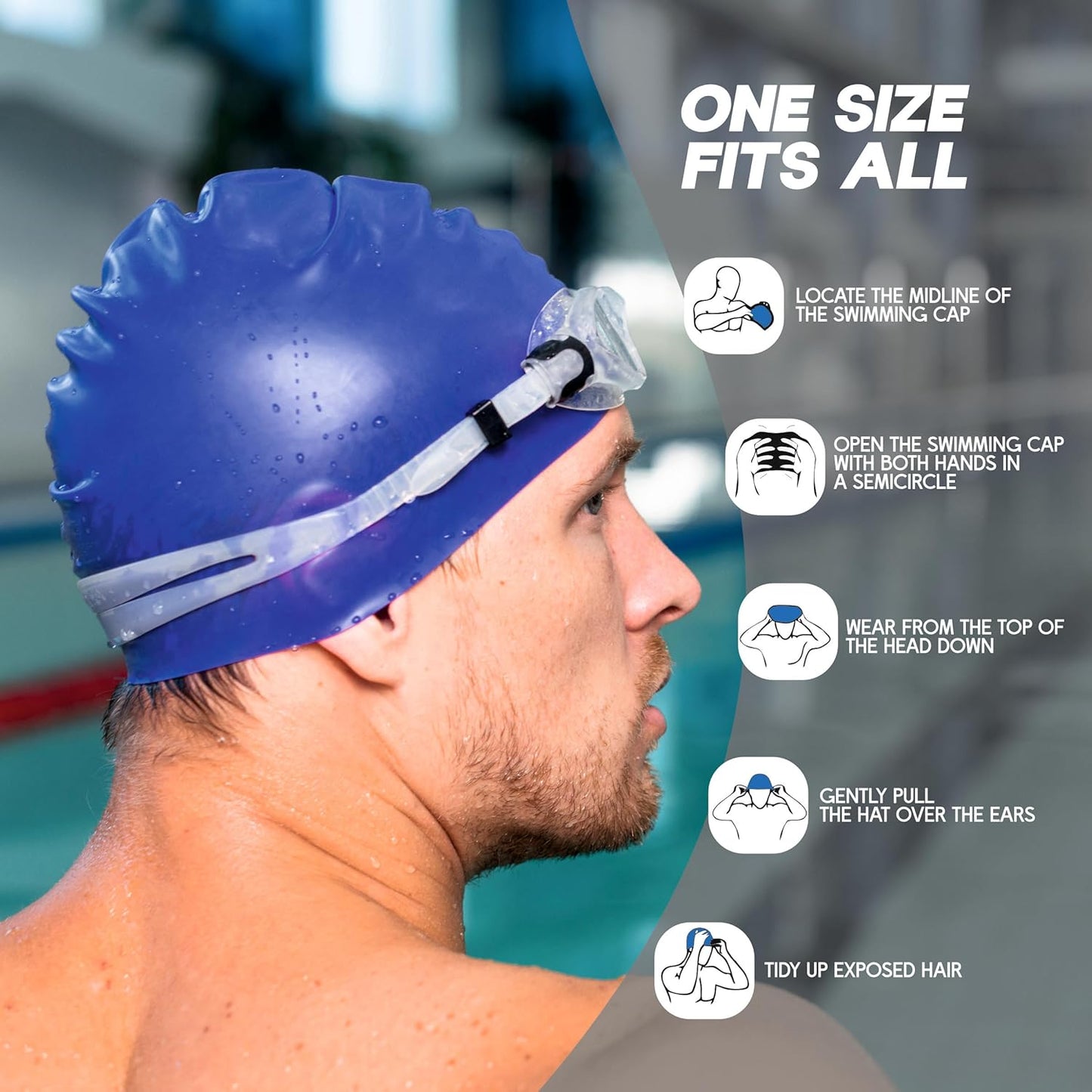 قبعة سباحة مقاومة للماء من Konex للرجال والنساء والفتيان والفتيات | سيليكون | مقاس واحد يناسب الجميع | لا تسحب الشعر | تمنع التلف الكيميائي