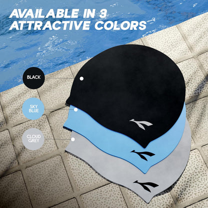 قبعة سباحة مقاومة للماء من Konex للرجال والنساء والفتيان والفتيات | سيليكون | مقاس واحد يناسب الجميع | لا تسحب الشعر | تمنع التلف الكيميائي