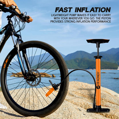 مضخة هواء محمولة من Konex مزودة بإبرة وصمام مزدوج | مقبض مريح مع قاعدة متينة | مثالية لنفخ إطارات الدراجات والكرات الرياضية وأطواق السباحة والبالونات