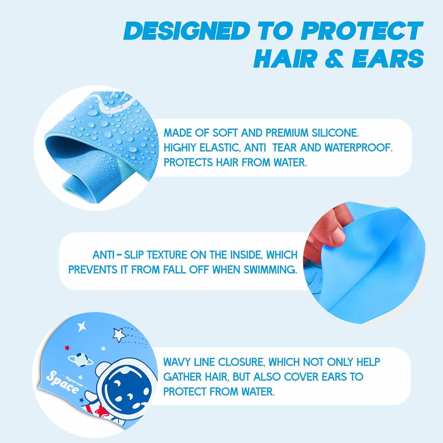 قبعة سباحة مقاومة للماء من Konex للرجال والنساء والفتيان والفتيات | سيليكون | مقاس واحد يناسب الجميع | لا تسحب الشعر | تمنع التلف الكيميائي