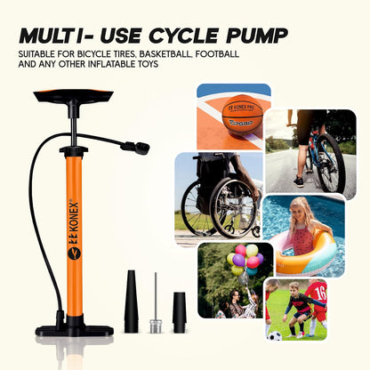 مضخة هواء محمولة من Konex مزودة بإبرة وصمام مزدوج | مقبض مريح مع قاعدة متينة | مثالية لنفخ إطارات الدراجات والكرات الرياضية وأطواق السباحة والبالونات
