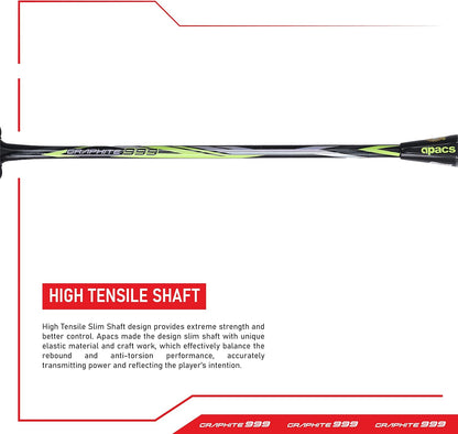 Apacs Graphite 999 (جرافيت ياباني، 30 رطل) فائق القوة | عالي المتانة | مضرب كرة الريشة الاحترافي غير الموتر