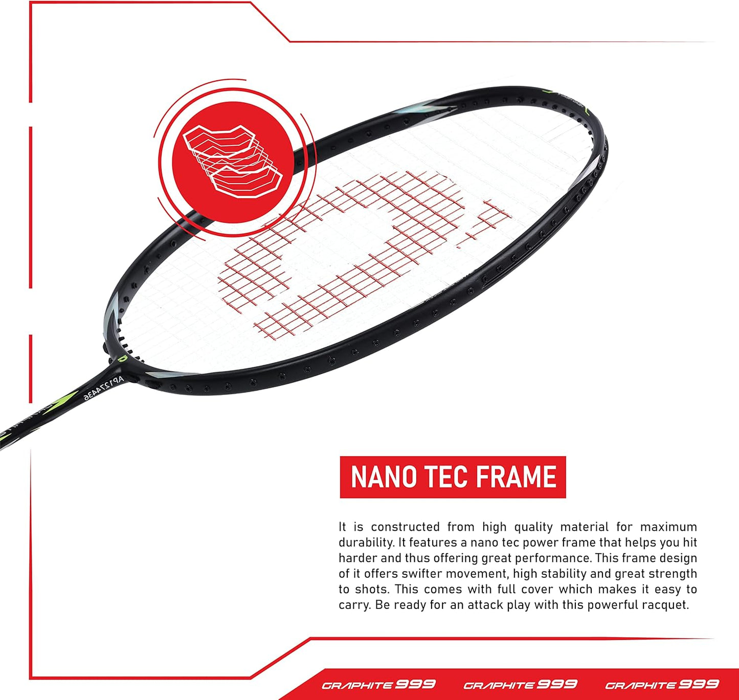 Apacs Graphite 999 (جرافيت ياباني، 30 رطل) فائق القوة | عالي المتانة | مضرب كرة الريشة الاحترافي غير الموتر