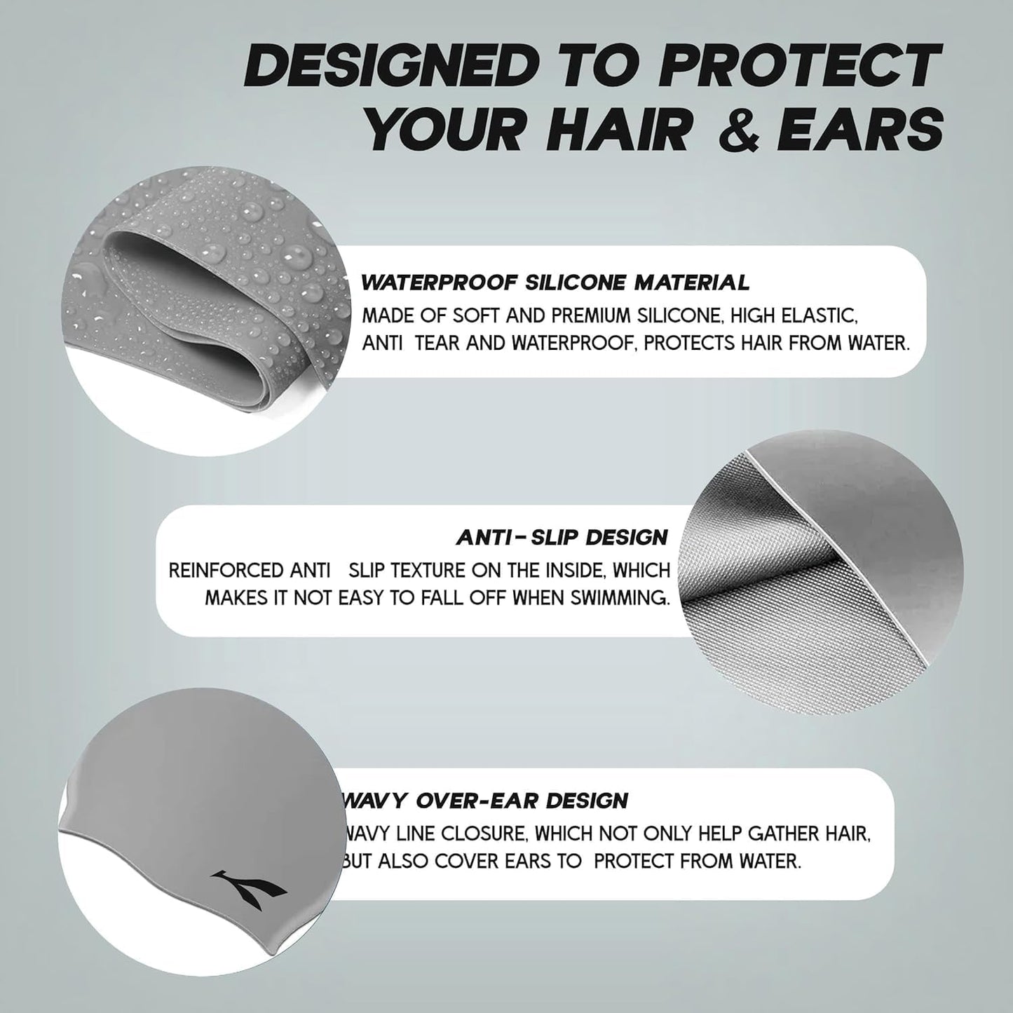قبعة سباحة مقاومة للماء من Konex للرجال والنساء والفتيان والفتيات | سيليكون | مقاس واحد يناسب الجميع | لا تسحب الشعر | تمنع التلف الكيميائي