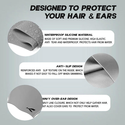 قبعة سباحة مقاومة للماء من Konex للرجال والنساء والفتيان والفتيات | سيليكون | مقاس واحد يناسب الجميع | لا تسحب الشعر | تمنع التلف الكيميائي